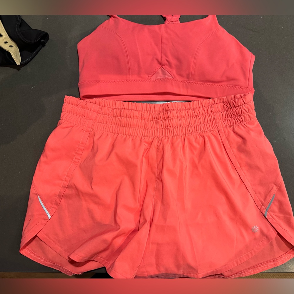 Pink athleta size M sports bra and short set
